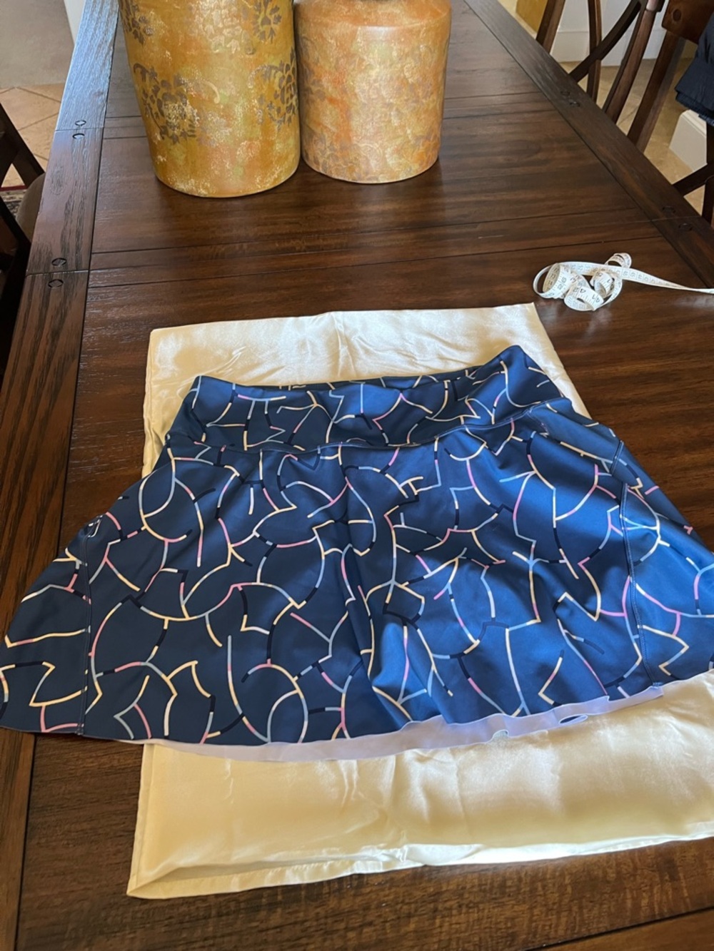 Athleta Navy Geometric-Print Skater Skirt with Pink & Cream Accents